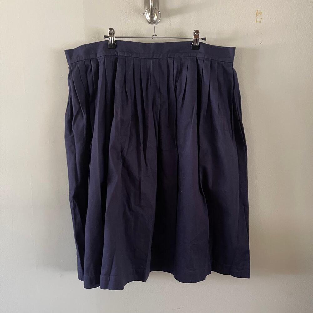 Mrs Pomeranz Womens 2X Pleated Midi Skirt Navy Blue Archival Dark Academia